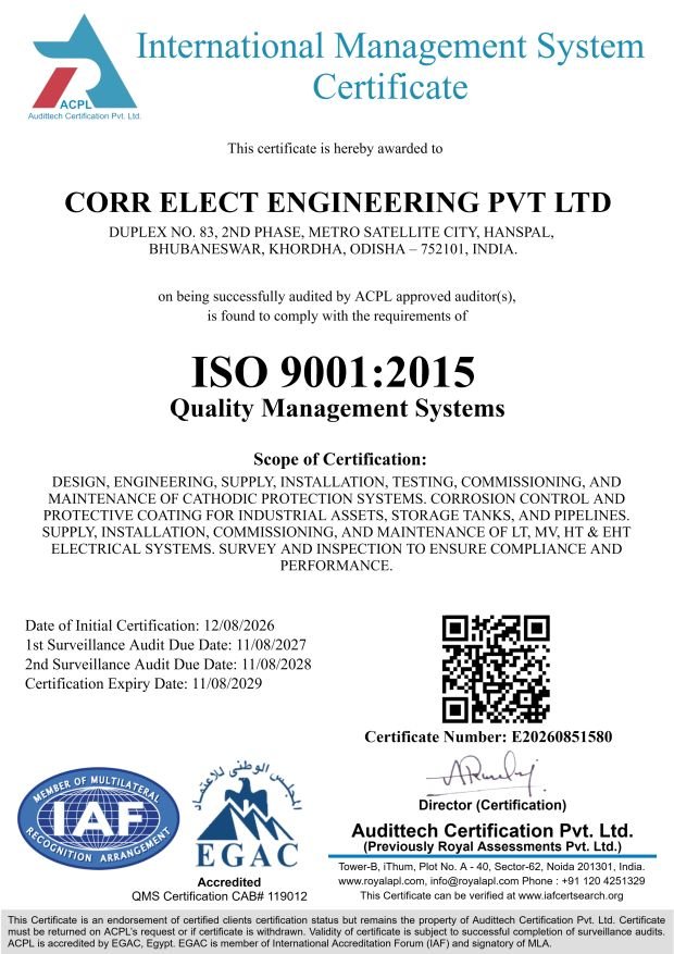 ISO 9001:2015 certificate awarded to Corr Elect Engineering Pvt Ltd